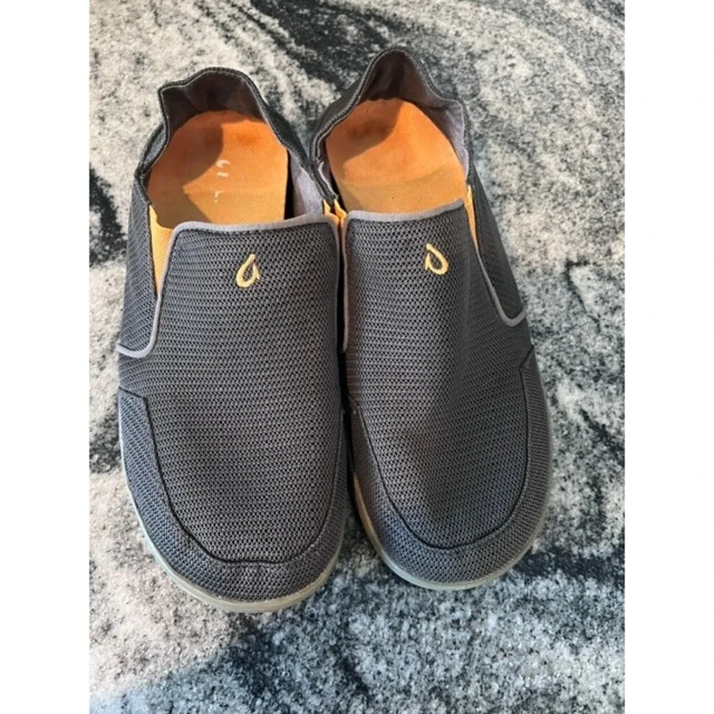 OluKai Nohea Mesh Men 9 Grey Good Drop-in Heel Slip On Shoes 10188-4242 Hawaiin